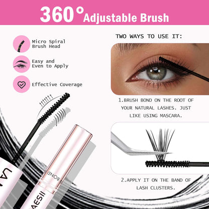Lash Cluster Bond and Seal Waterproof Glue for Eyelash Clusters 10Ml 2-In-1 Home Use Strong Hold 72H
