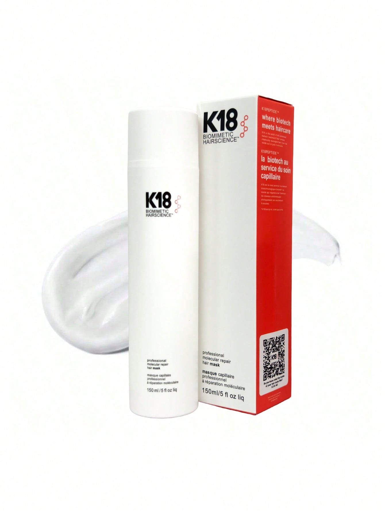 1Pc 150Ml K18 Hair Mask,K18 No-Rinse Molecular Hair Mask, Repairs Dry or Damaged Hair, Reverses Hair Damage Caused by Bleaching, Dyeing, Chemical Treatments and Heating