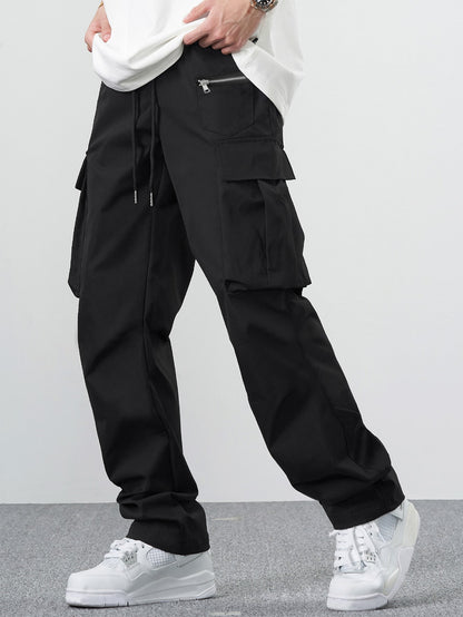 Claim Dot Men Casual Solid Drawstring Waist Cargo Pants