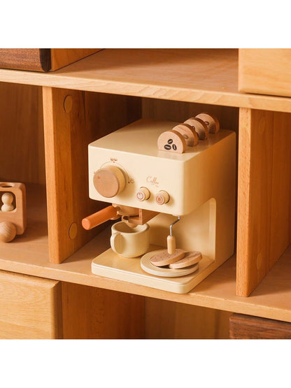 10Pc Baby Coffee Machine Toy Set Wooden Kitchen Supplies Coffee Machine Model Children Play Simulation Coffee Cake Pretend Toys