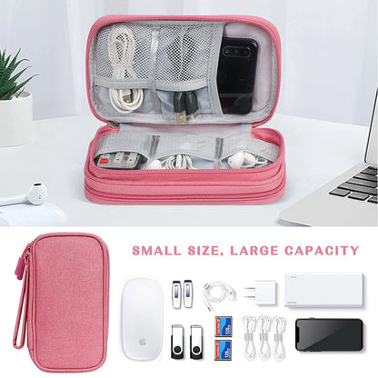 Electronic Organizer Small Travel Cable Organizer Bag Pouch Waterproof Electronic Accessories Storage Bag for Cable, Cord, Charger, Phone, Earphone (Pink)