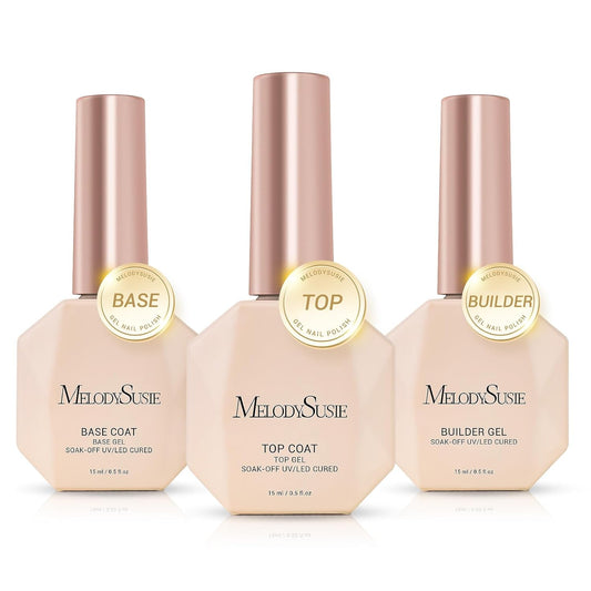 Top Coat Builder Gel Base Coat No Wipe Glossy Set Long Lasting Shine Finish Soak off UV LED Nail Lamp Nail Polish Art Design Manicure Kit Perfect Gifts for Women Girls 3 Pcs 15Ml Clear