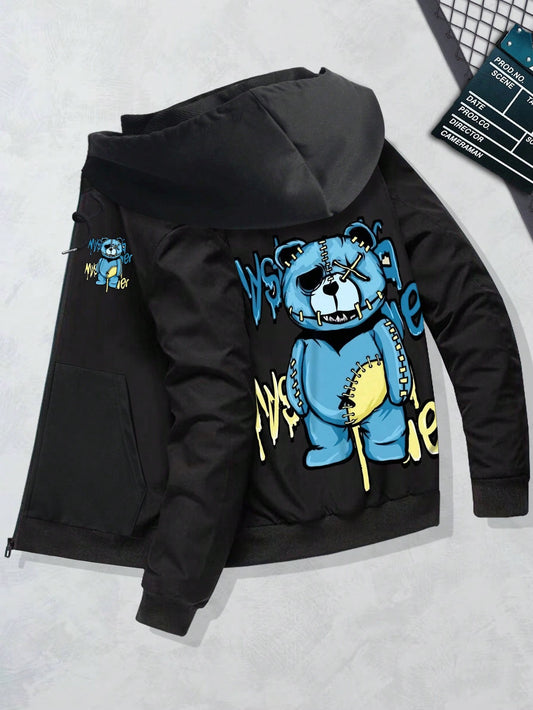 Men'S Spring and Autumn Rave Jacket with Mean Expression Print, Casual Sports Running Top