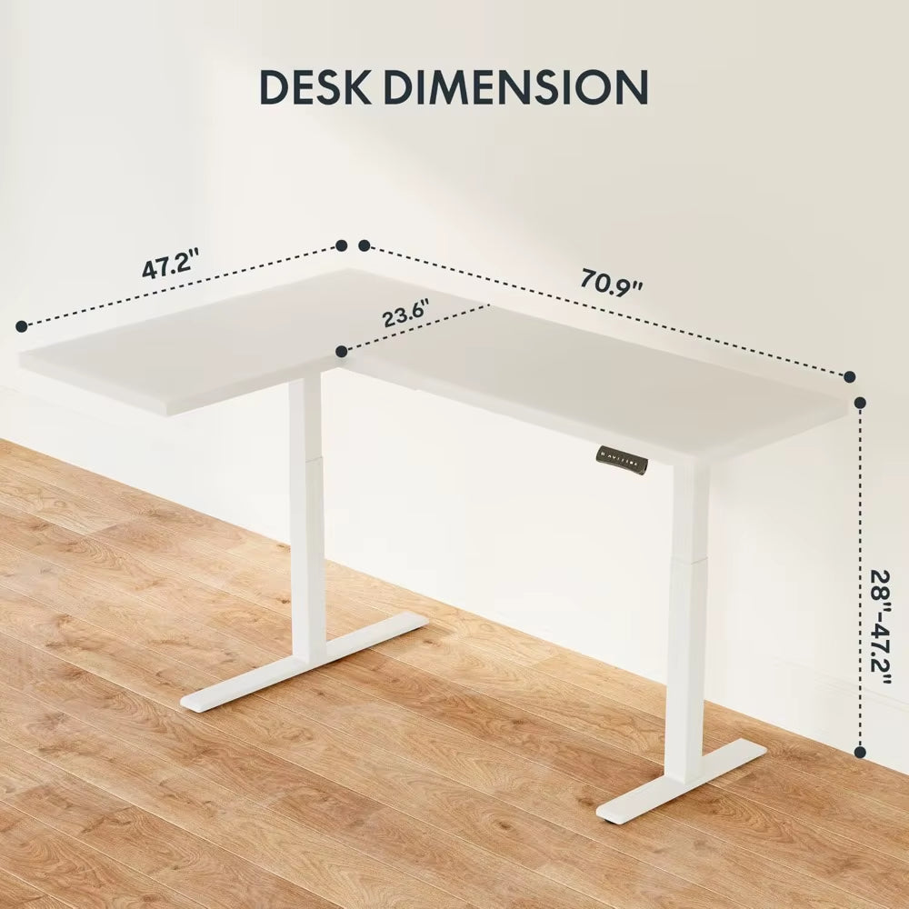 71-Inch Large Dual Motor L-Shaped Electric Height Adjustable Standing Desk - Reversible Panel - White Top/White Frame -