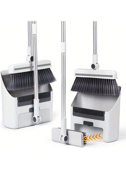 3Pc Broom Set,Upright Dust Pan Combo for Home, Kitchen, Room, Office, Lobby Floor Use without Bending,Garden Tools
