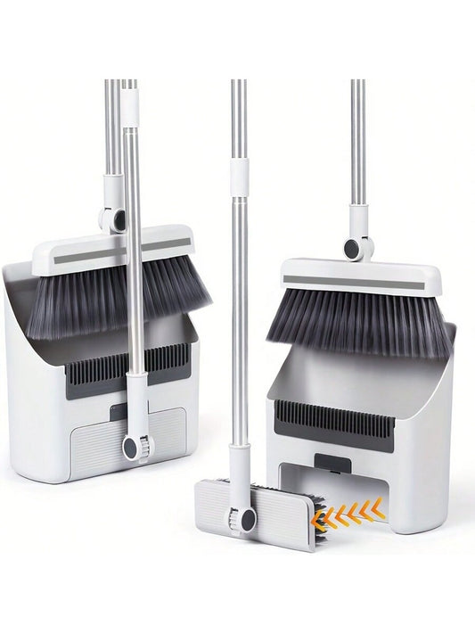 3Pc Broom Set,Upright Dust Pan Combo for Home, Kitchen, Room, Office, Lobby Floor Use without Bending,Garden Tools