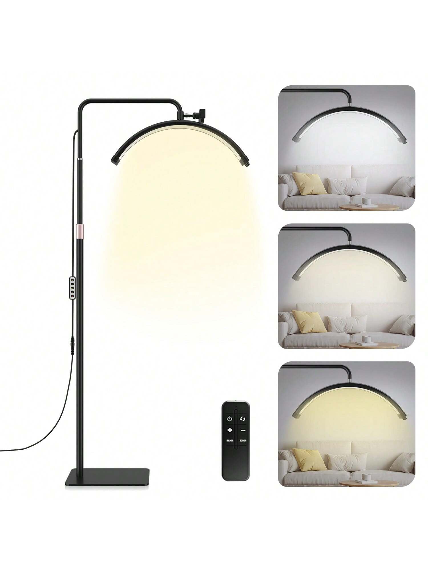 23'' LED Floor Light, Half Moon Lash Lighting: LED Lash Lamp for Eyelash - Adjustable Brightness Warm to Cool Esthetician Light for Lash Artist Tattoo-Black