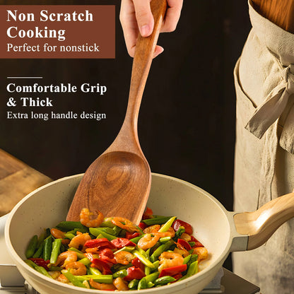 Thickened Wooden Spoons for Cooking, 8 Pcs Natural Wooden Utensil for Cooking with Non-Stick Heat Resistant, Wood Kitchen Utensil Set