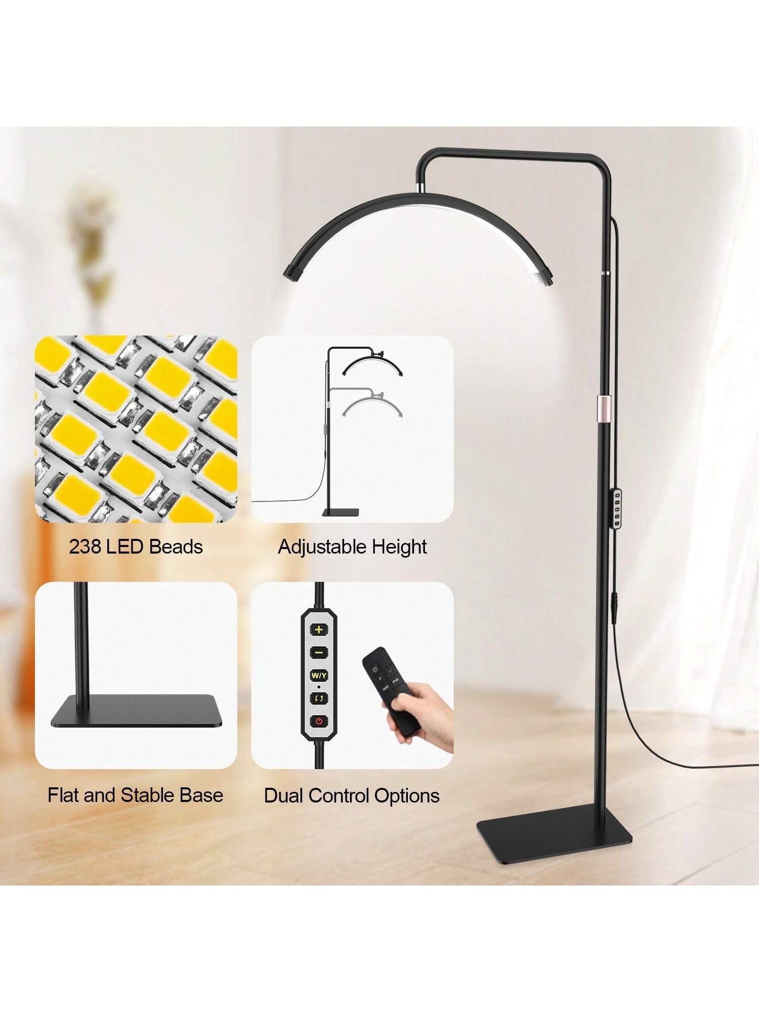 23'' LED Floor Light, Half Moon Lash Lighting: LED Lash Lamp for Eyelash - Adjustable Brightness Warm to Cool Esthetician Light for Lash Artist Tattoo-Black