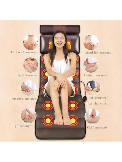 Full Body Massage Mat with Heating - 10 Vibration Nodes & Adjustable Pillow for Neck/Back/Leg Pain Relief - 138Cm X 50Cm Foldable Design with Remote Control (Brown)