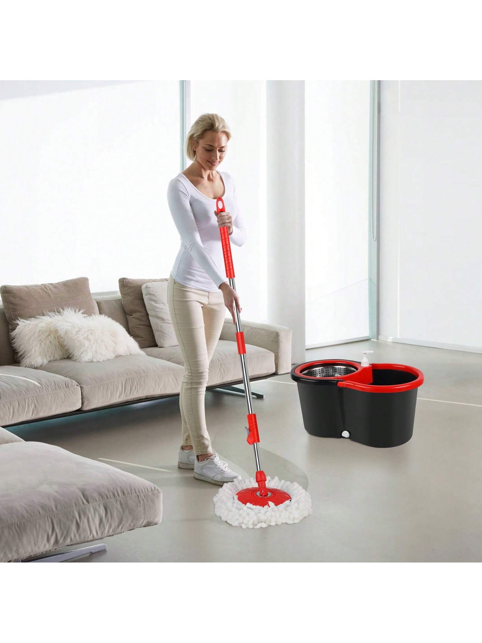 Spin Mop and Bucket with Wringer Set, 360° Spinning Mop and Bucket System with 3 Replacement Mop Heads