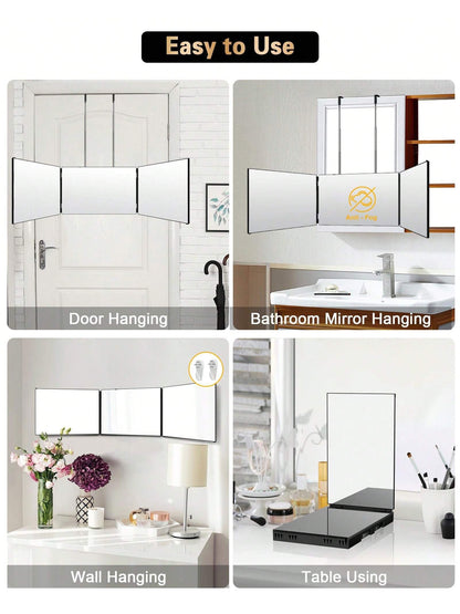JUSRON 3 Way Mirror for Self Hair Cutting 360 Viewing Angle Self Hair Cutting Mirror, Clear Anti-Fog HD Glass without Led