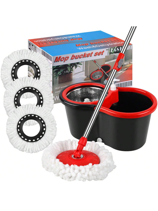 Spin Mop and Bucket with Wringer Set, 360° Spinning Mop and Bucket System with 3 Replacement Mop Heads