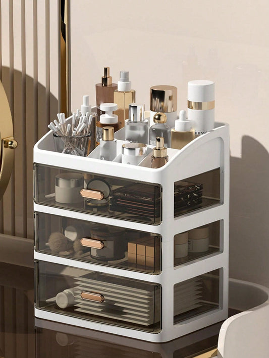 1Pc Desktop Cosmetic Organizer Drawer Type Dust-Proof Storage Box for Skincare, Face Mask and Brushes. Can Be Used in Bathroom, Living Room, Bedroom and Office to Store Remote Controls, Toothpicks, Chargers, Mobile Phone Cases and save Space.