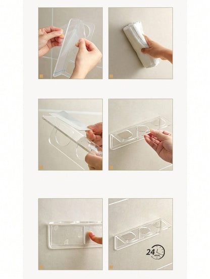 1/2/3Pcs Acrylic Plastic Bathroom Comb Holder, Wall-Mounted No-Drill Storage Rack for Vanity, Clear Transparent Organizer for Hair Brushes and Toiletries, 6.89In Length