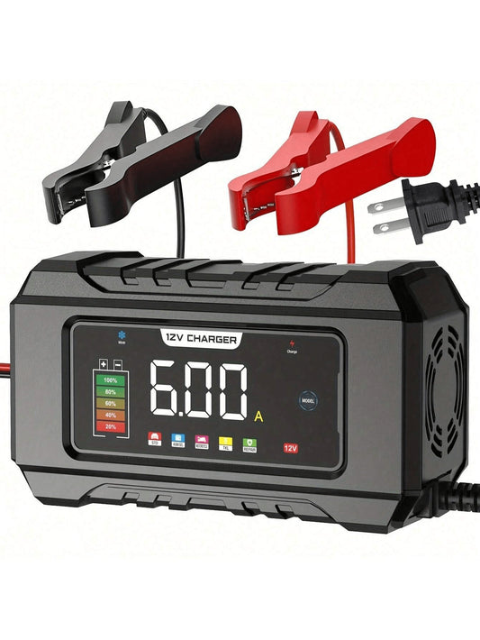 Car Battery Charger for Car Accessories, 72W, 12V6A, Smart Battery Charging and Reconditioning with Car Stuff, 9 Stage Charging Function, Battery Maintainer, Trickle Charger, Float Charger and Desulfator, Recondition Battery. Suitable for 12V Motorcycle, Car, Truck, Lead Acid Battery, Calcium, Gel AGM, EFB. Accesorios Para El Carro.Car Stuff
