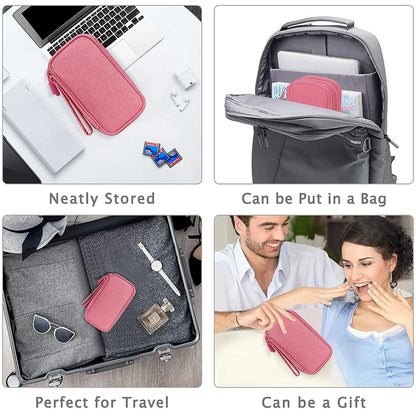 Electronic Organizer Small Travel Cable Organizer Bag Pouch Waterproof Electronic Accessories Storage Bag for Cable, Cord, Charger, Phone, Earphone (Pink)