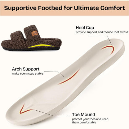 Womens Fuzzy Open-Toe Slippers Soft Comfy Memory Foam Indoor House Shoes