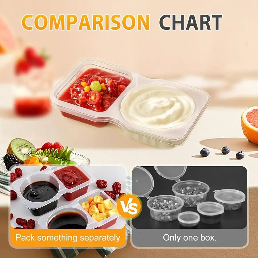 25/130Ml Double Compartment Condiment Container with Lid Snack Container for Sauce Sampling Travel Snack Reusable Seasonings Box