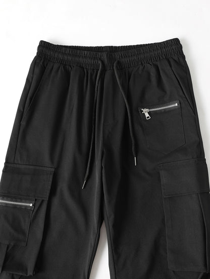 Claim Dot Men Casual Solid Drawstring Waist Cargo Pants