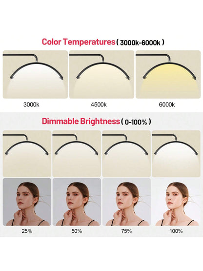 23'' LED Floor Light, Half Moon Lash Lighting: LED Lash Lamp for Eyelash - Adjustable Brightness Warm to Cool Esthetician Light for Lash Artist Tattoo-Black