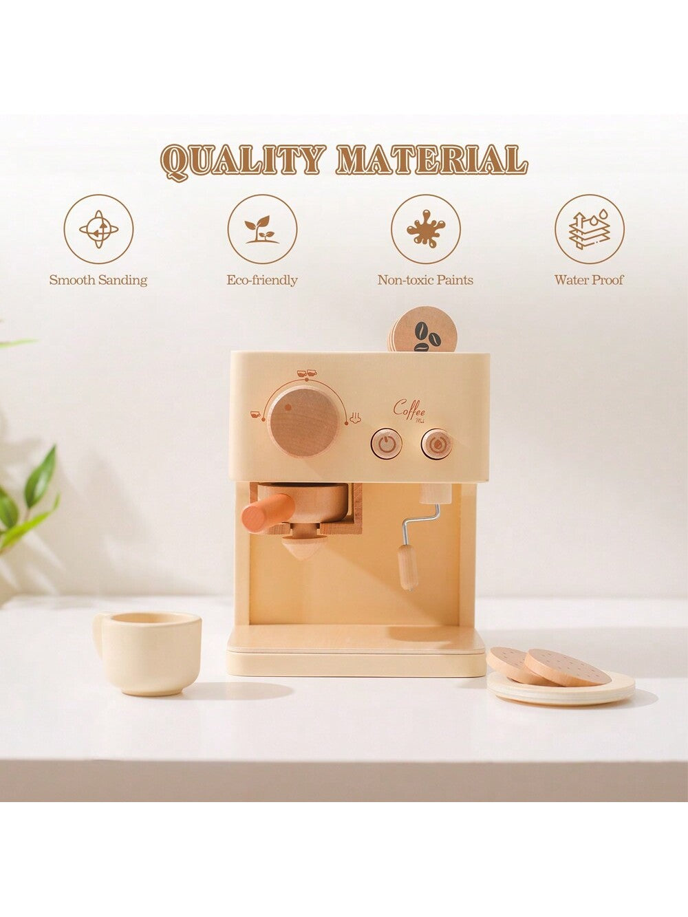 10Pc Baby Coffee Machine Toy Set Wooden Kitchen Supplies Coffee Machine Model Children Play Simulation Coffee Cake Pretend Toys