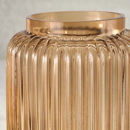 Ribbed Glass Vase, 10", Champagne