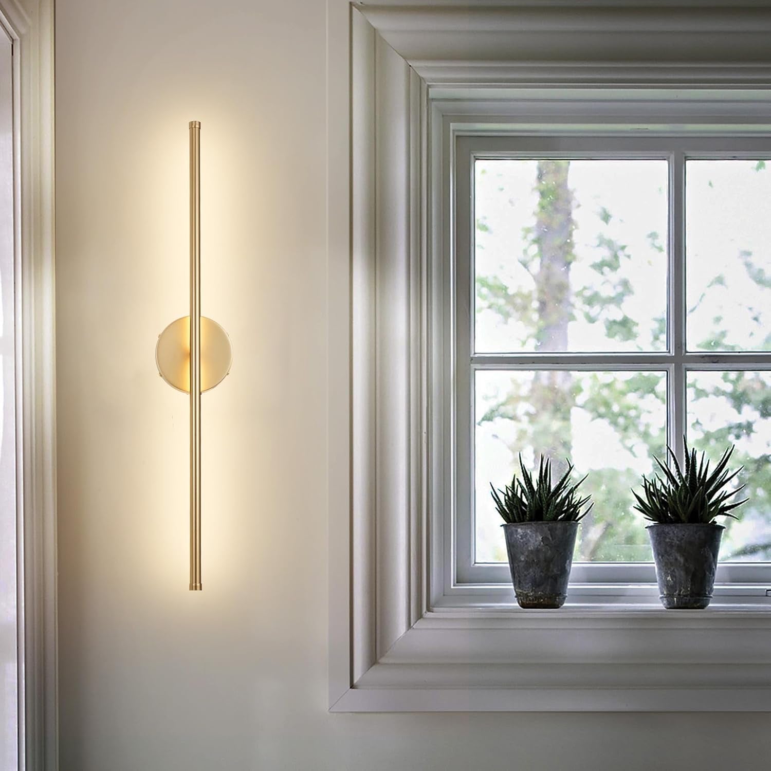 Battery Operated Wall Sconces with Remote Control, Dimmable Wall Sconces Set of Two, 350°Rotate, 3000K LED Gold Wireless Wall Light for Living Room, Bedroom, Hallway, 28.3 Inch (2 Pack)