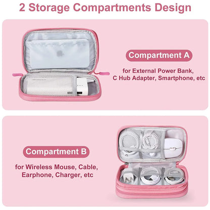 Electronic Organizer Small Travel Cable Organizer Bag Pouch Waterproof Electronic Accessories Storage Bag for Cable, Cord, Charger, Phone, Earphone (Pink)