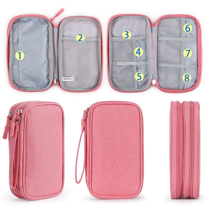 Electronic Organizer Small Travel Cable Organizer Bag Pouch Waterproof Electronic Accessories Storage Bag for Cable, Cord, Charger, Phone, Earphone (Pink)