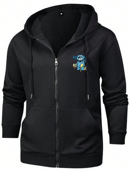 Men'S Spring and Autumn Rave Jacket with Mean Expression Print, Casual Sports Running Top