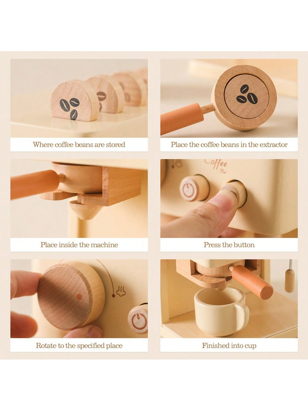 10Pc Baby Coffee Machine Toy Set Wooden Kitchen Supplies Coffee Machine Model Children Play Simulation Coffee Cake Pretend Toys
