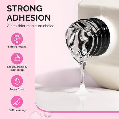 3Free 5 in 1 Nail Glue Gel for False Nail Tips, NO Hema HPMA TPO, Super Sticky and Strong Adhesion, Rhinestone, Blooming Gel, Base Coat, UV Lamp Curing Needed,2 Pcs 15Ml