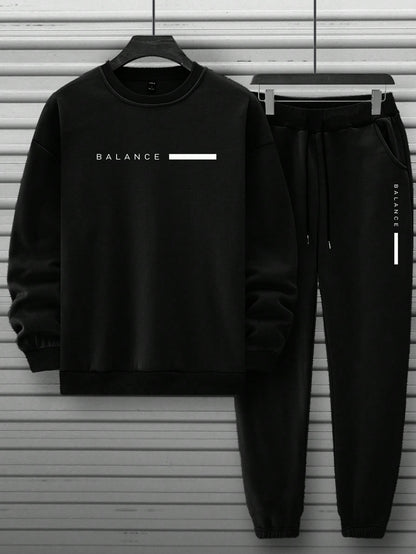 Manfinity Homme 2Pcs Men'S Casual Letter Printed Sweatshirt and Sweatpants Set, for Daily Leisure , Track Suit , Urban , Color Block, Fall Clothes