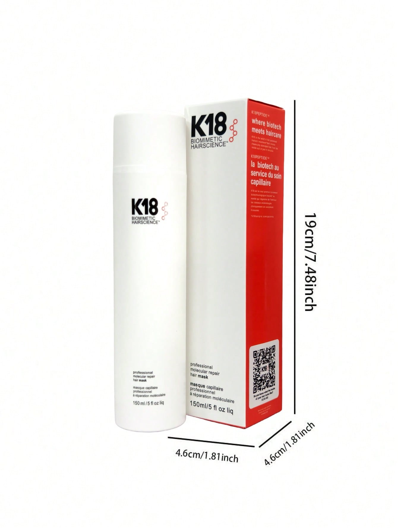 1Pc 150Ml K18 Hair Mask,K18 No-Rinse Molecular Hair Mask, Repairs Dry or Damaged Hair, Reverses Hair Damage Caused by Bleaching, Dyeing, Chemical Treatments and Heating