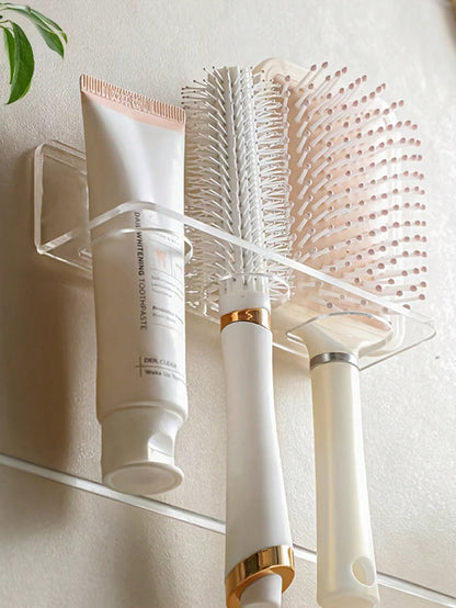 1/2/3Pcs Acrylic Plastic Bathroom Comb Holder, Wall-Mounted No-Drill Storage Rack for Vanity, Clear Transparent Organizer for Hair Brushes and Toiletries, 6.89In Length