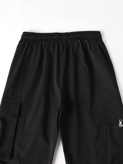 Claim Dot Men Casual Solid Drawstring Waist Cargo Pants