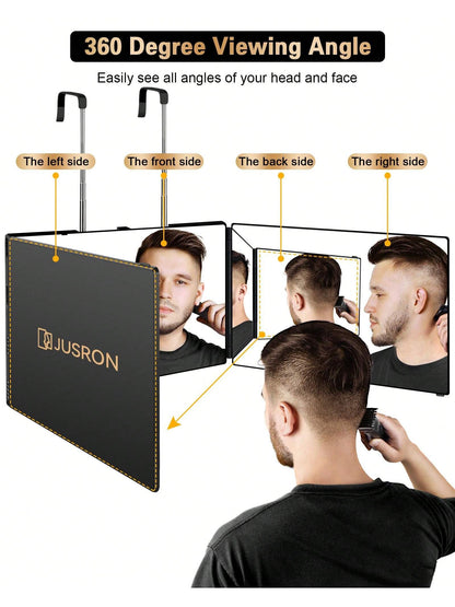 JUSRON 3 Way Mirror for Self Hair Cutting 360 Viewing Angle Self Hair Cutting Mirror, Clear Anti-Fog HD Glass without Led