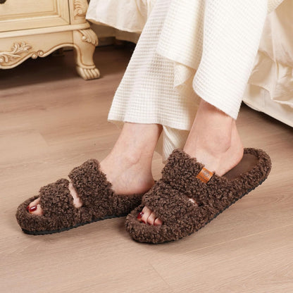 Womens Fuzzy Open-Toe Slippers Soft Comfy Memory Foam Indoor House Shoes
