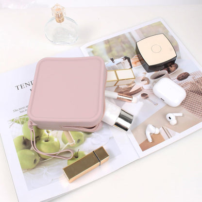 Silicone Small Makeup Bag Pouch for Purse, Small Cosmetic Travel Bag Zipper Pouch Waterproof Mini Coin Purse Portable Makeup Storage Bag Travel Toiletry Organizers for Women Girls (Purple Pink)