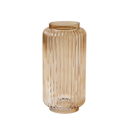 Ribbed Glass Vase, 10", Champagne