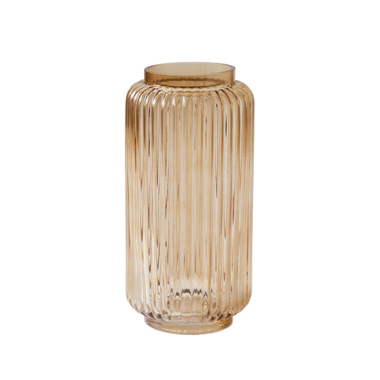 Ribbed Glass Vase, 10", Champagne