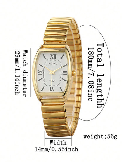 XAPWV 1Pc Vintage Women'S Elastic Band Fashion Barrel Shaped Minimalist & Elegant Quartz Watch
