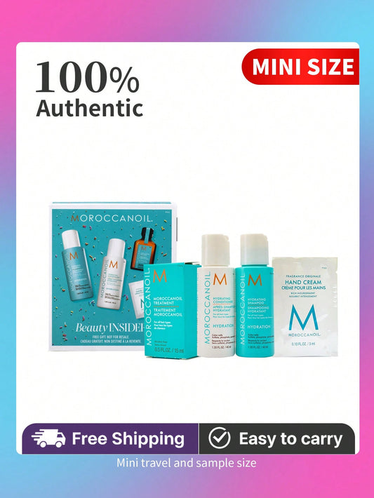 Hydrating Travel Kit (4-Piece Set) - with Shampoo, Conditioner, Treatment Oil & Hand Cream for Dry Hair- Mini Size