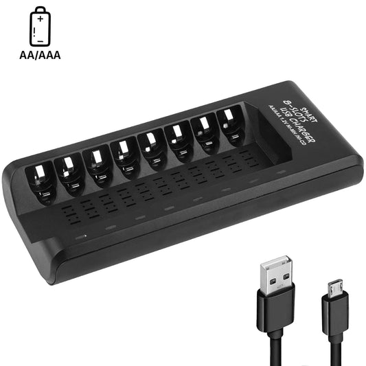 AA AAA Rechargeable Battery Charger for Ni-Mh Ni-Cd Batteries 8 Independent Slots