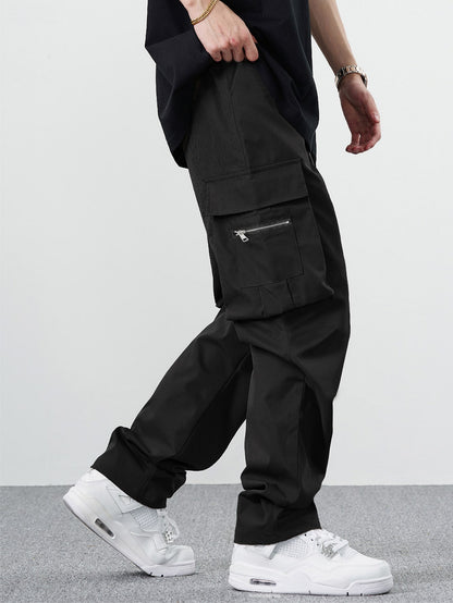 Claim Dot Men Casual Solid Drawstring Waist Cargo Pants