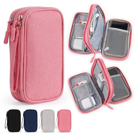 Electronic Organizer Small Travel Cable Organizer Bag Pouch Waterproof Electronic Accessories Storage Bag for Cable, Cord, Charger, Phone, Earphone (Pink)