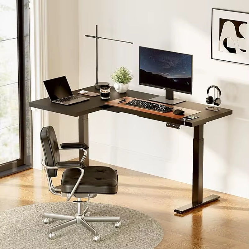 71-Inch Large Dual Motor L-Shaped Electric Height Adjustable Standing Desk - Reversible Panel - White Top/White Frame -