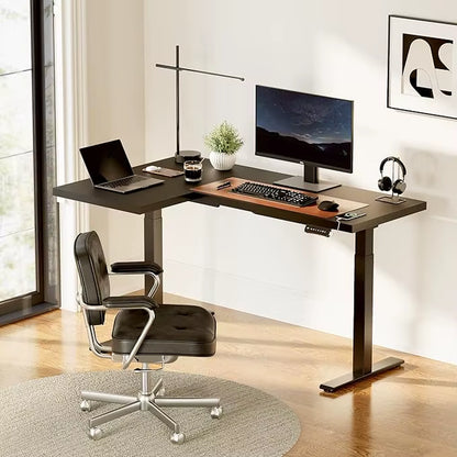 71-Inch Large Dual Motor L-Shaped Electric Height Adjustable Standing Desk - Reversible Panel - White Top/White Frame -