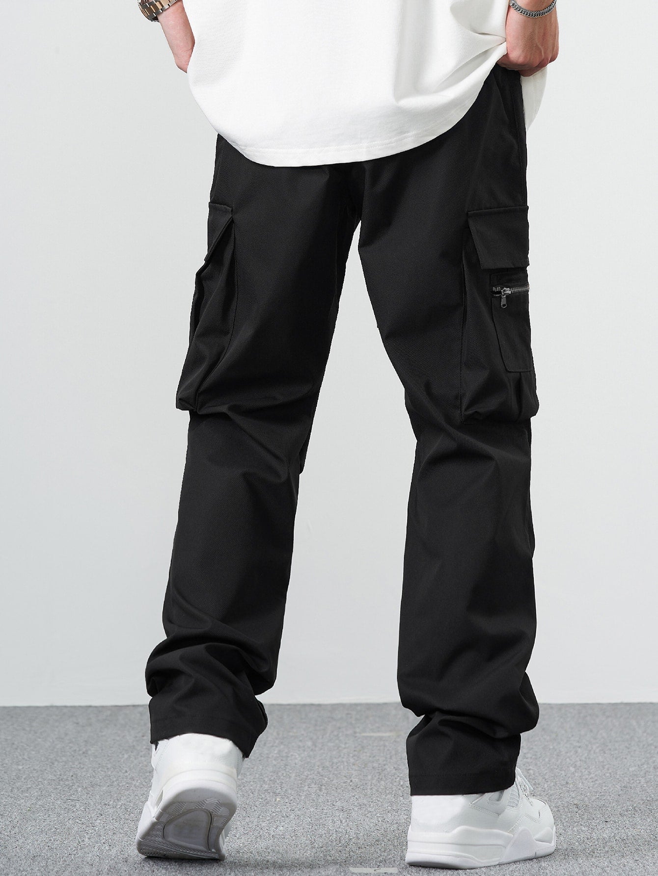 Claim Dot Men Casual Solid Drawstring Waist Cargo Pants